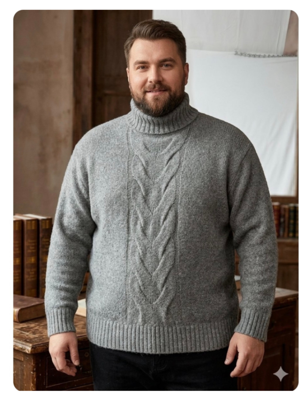 Men's Roots Cable Knit Turtleneck Sweater Grey Size XL. 2061